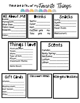 This Teacher 'Favorite Things' Survey is a great tool for parents and PTOs!