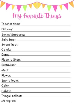 Favorite Things - Teacher questionnaire by Exploring Middle School