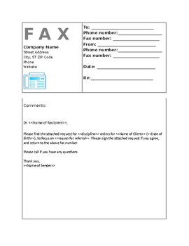 Preview of Fax Cover Sheet--Requesting Orders from MD--EDITABLE