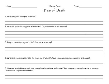 Preview of Fear of Death Worksheet: Transcend & Overcome Existential Anxiety