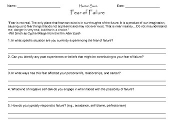 Preview of Fear of Failure Worksheet: Build Confidence & Embrace Success