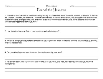 Preview of Fear of the Unknown Worksheet: Conquer Uncertainty & Overcome Anxiety