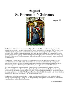 Preview of Feast Day Celebrations - August - St. Bernard