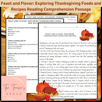 Preview of Feast and Flavor: Exploring Thanksgiving Foods and Recipes Reading Comprehension
