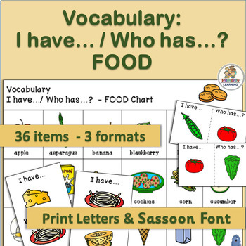 Preview of I Have, Who Has? FOOD  Vocabulary Building Activities and Vocabulary Practice