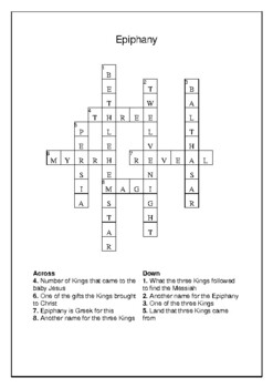 Feast of the Epiphany January 6th Crossword Puzzle Word Search Bell