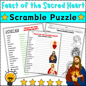 Preview of Feast of the Sacred Heart Scramble Puzzle Worksheet Activity⭐No Prep⭐