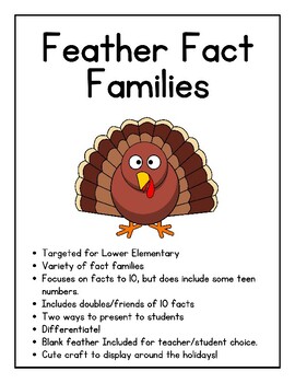 Preview of Feathery Fact Families - Thanksgiving Math Craft - Related Facts