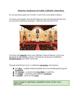 Preview of Features & Parts of a Catholic Church (Worksheet)