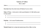 Features of Culture Worksheet