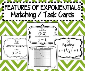 Preview of TASK CARDS / MATCHING ACTIVITY - Algebra - Features of Exponential Functions