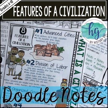 Preview of Features of a Civilization Doodle Notes and Digital Guided Notes