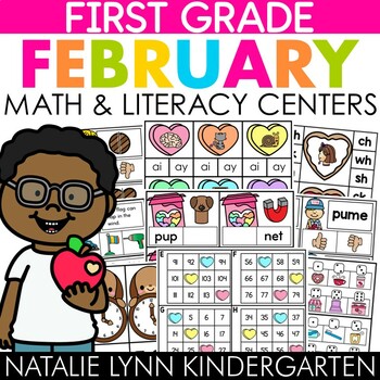 Preview of February 1st Grade Centers Low Prep Math and Literacy Centers First Grade