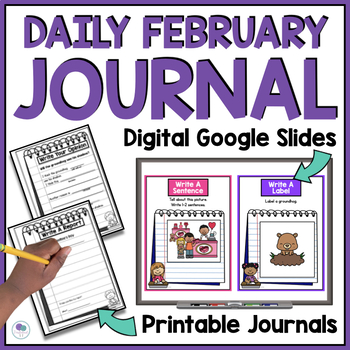 Preview of February Writing Journal Prompts Daily Slides Activities Kindergarten 1st Grade