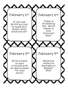 February 2016 Writing Prompts Calendar & Task Cards Grades K-3 | TPT