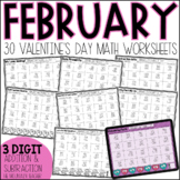 Valentine's Day 3 Digit Addition and Subtraction Worksheet