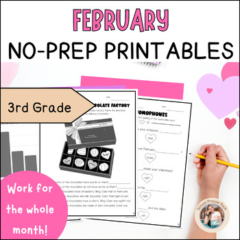 Preview of February 3rd Grade No-Prep Printables | Valentine's Day Themed Worksheets