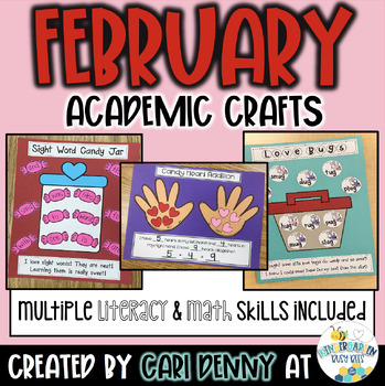 Preview of February Academic Crafts | Math & Literacy Craftivities | Valentine's Day Crafts