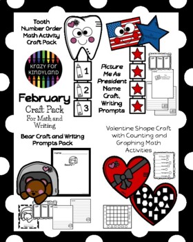 Preview of Valentine's, Presidents' Day Flag, Hibernation, Teeth Craft Activities