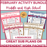 February Activities Middle High School Sub Plans Independe
