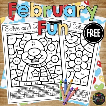 Preview of February Activities No Prep Fun Worksheets Math Color by Code FREEBIE