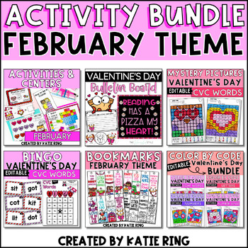 Preview of February Activity Bundle - Math, Literacy, Crafts, Bulletin Board & More!!