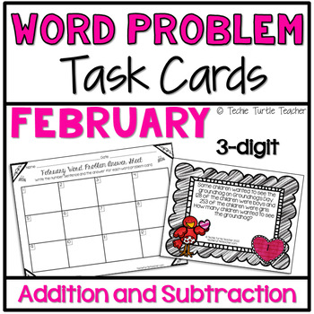 Preview of February Addition & Subtraction 3-Digit Winter Word Problem Task Cards