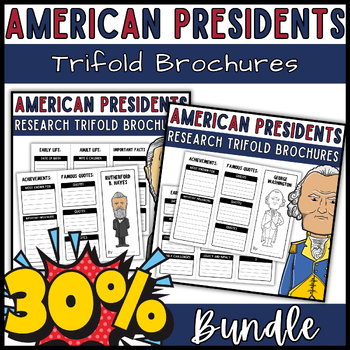 Preview of February American President's Day Research Trifold Brochures Bundle