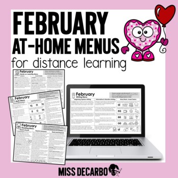 Preview of February First Grade Choice Board Activities-Math, Writing, Reading At Home Menu