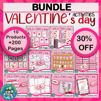 Preview of February BUNDLE :Math, Activities, Cards, Coloring Pages, Papers, Bulletin board