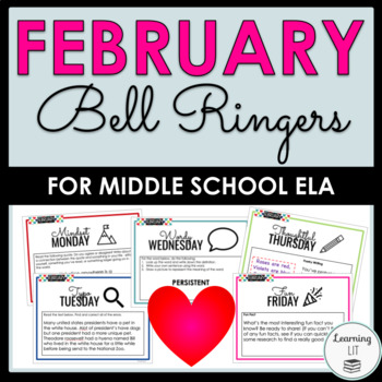 Preview of February Bell Ringers for Middle School ELA 1 Month of Seasonal No-Prep Prompts