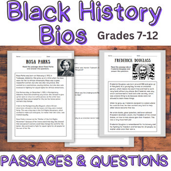 Preview of February | 7 Black History Reading Passages & Comprehension Bundle!  Grades 7-12