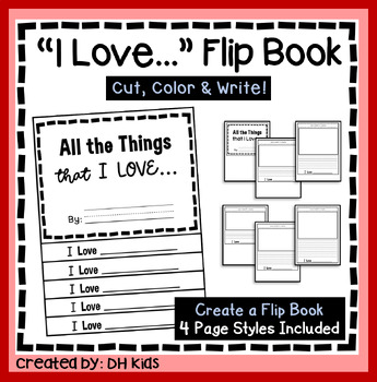 Preview of February Book Activity - "I Love" Book - Valentine's Day Flip Book