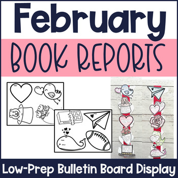 Preview of February Book Report Craft Low Prep Winter Bulletin Board Nonfiction Fiction