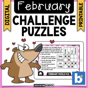 Preview of February Brain Teasers & Challenge Puzzles | Boom Cards | Digital & Print