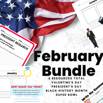 Preview of February Bundle 104 printable pages 6 research projects  TPT easy to follow