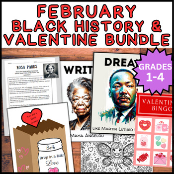 Preview of February Bundle Valentine's Day Black History Month Activities & Bulletin Boards