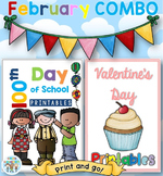 February COMBO 100th Day of School and Valentine's Day Printables