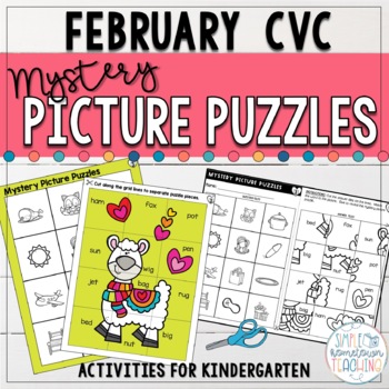 Preview of February CVC Activities for Kindergarten | Mystery Picture Puzzles 