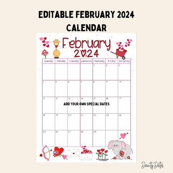 Preview of Editable February Calendar 2024