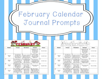 February Calendar Editable Journal Prompts by Once Upon a Lesson Plan