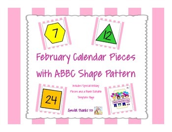 Preview of February Calendar Math Pieces with ABBC Shape Pattern