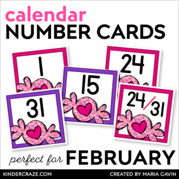 Preview of February Calendar Numbers - Valentine Theme Number Cards for Center Activities