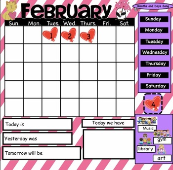 Preview of February Calendar for Smartboard