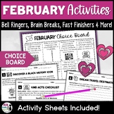 February Activity Packet Choice Board Bell Ringers, Fast F
