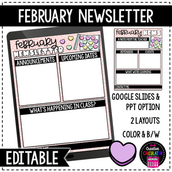 Preview of February Classroom Newsletter Template - EDITABLE - Printable & Digital