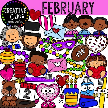 Preview of February Clipart {Valentine's Day Clipart, Groundhog Day, President's Day}