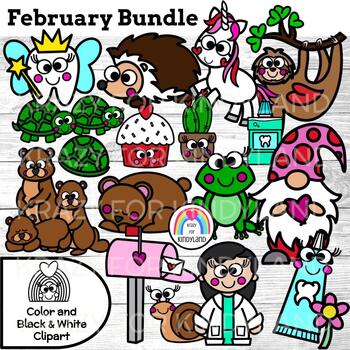 Preview of February Clipart {Hibernating Animals, Valentine, Gnome, Dental Health)