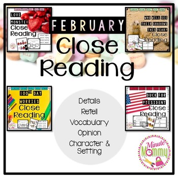 Preview of February Close Reading Bundle 4 packs in 1