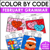 February Color By Number Parts of Speech Worksheets for Va